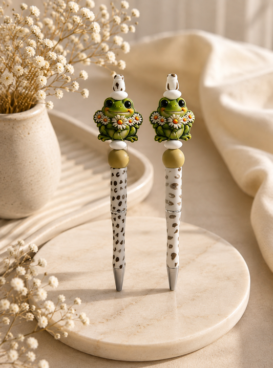 Handgemachter Kugelschreiber - Blumenfrosch Motiv