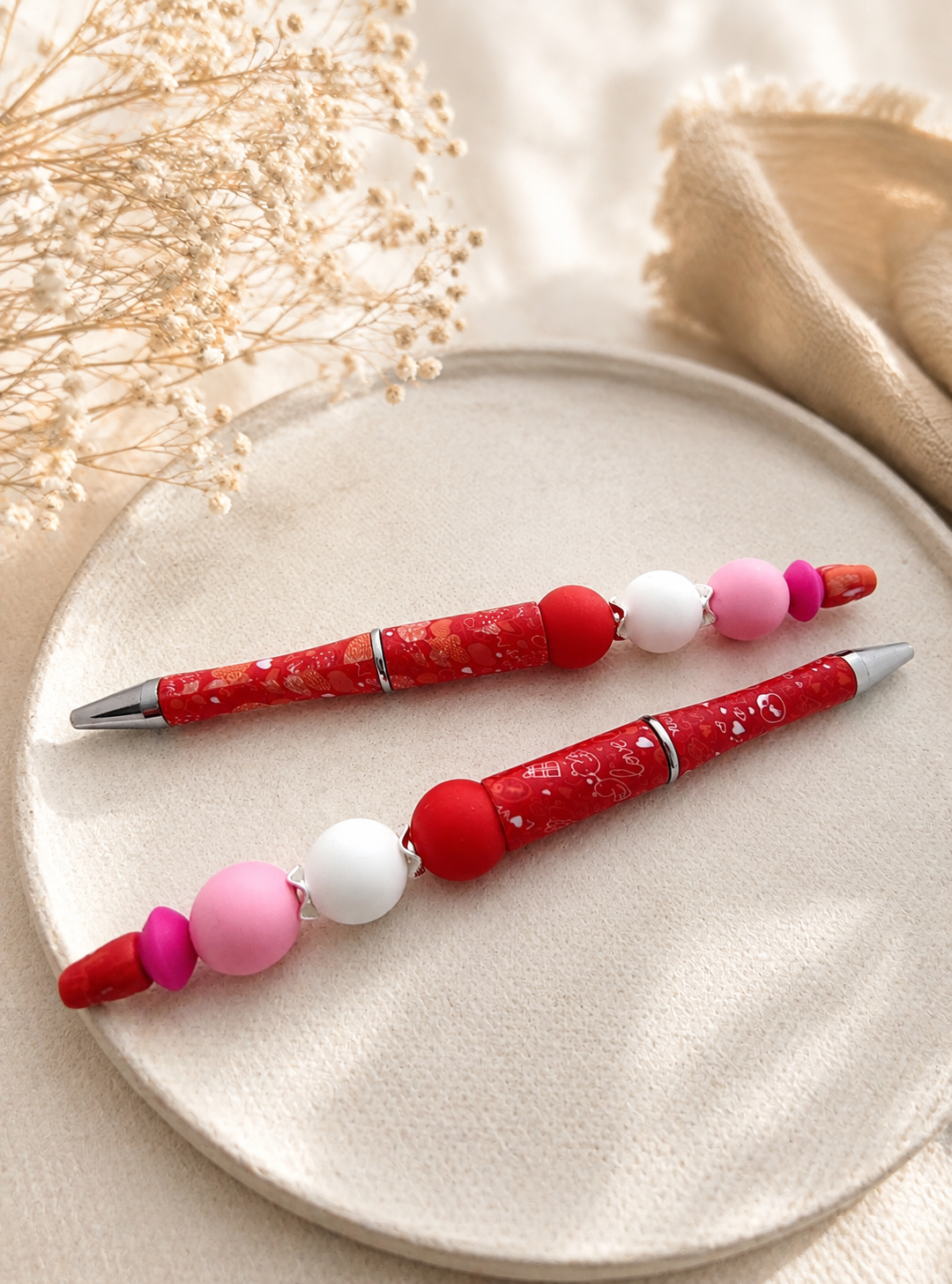 Handgemachter Kugelschreiber - Rot Rosa Motiv