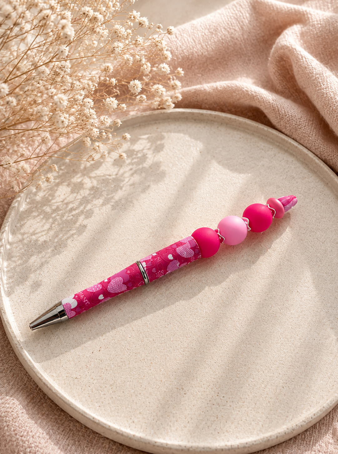 Handgemachter Kugelschreiber - Herzmotiv Rosa