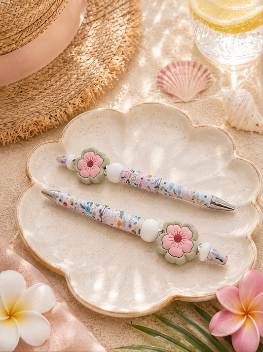 Handgemachter Kugelschreiber Rosa Bluenmotiv